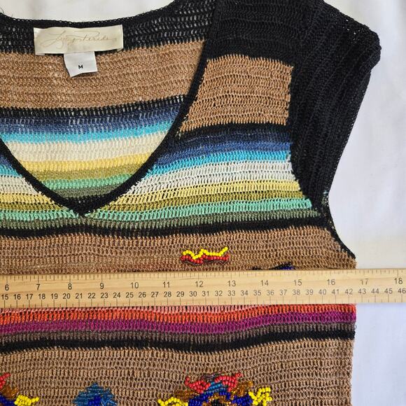 Liz Palacios Womens Vtg Knit Boho Top M Striped Beaded Artsy Southwestern Boho - Picture 10 of 11